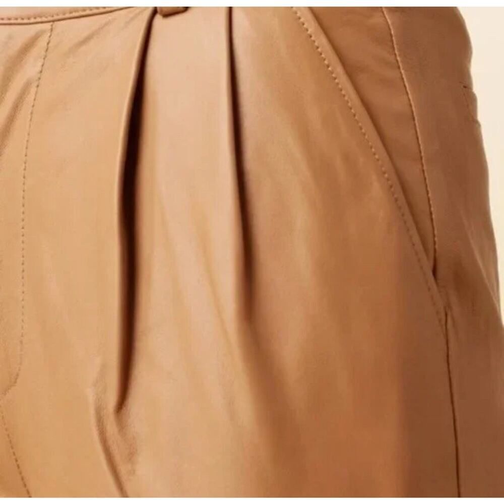 NWT Deadwood Suzy Tan Leather Shorts Pleated High Rise Lambskin US 4 - Picture 3 of 12